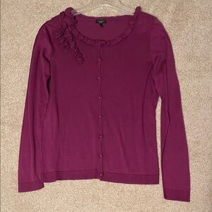 Talbots magenta Ruffle-Trim Cardigan